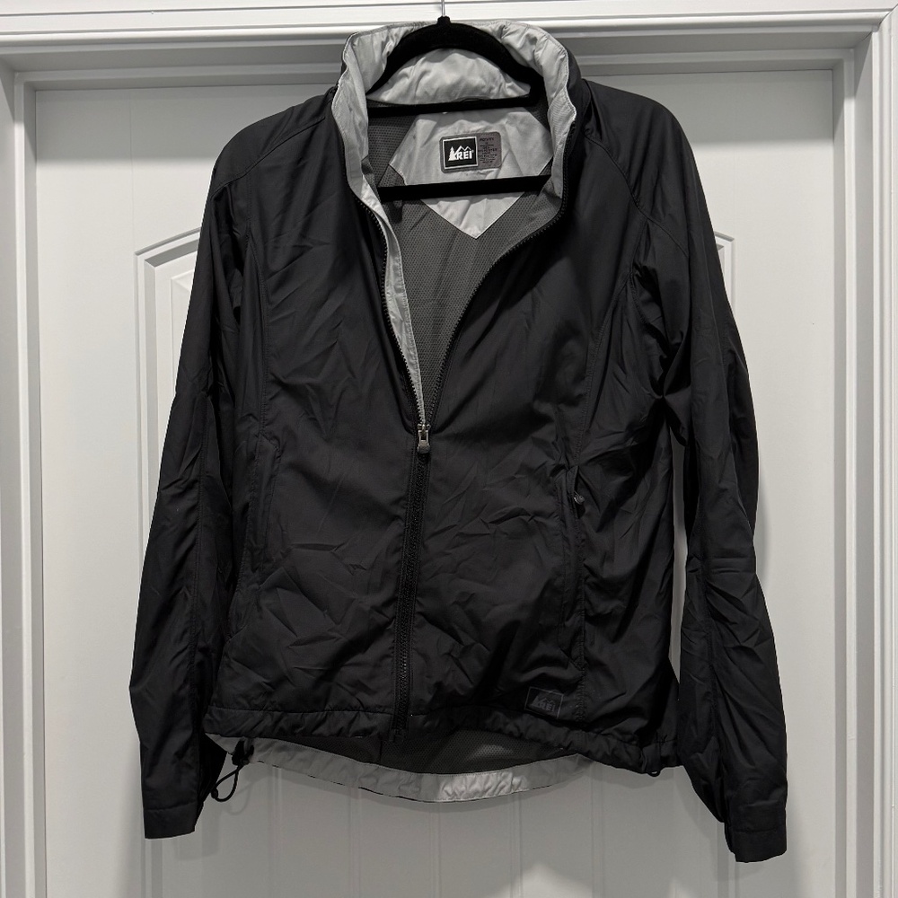 REI Hooded Womens Softshell Jacket Black Full Zip Size M
